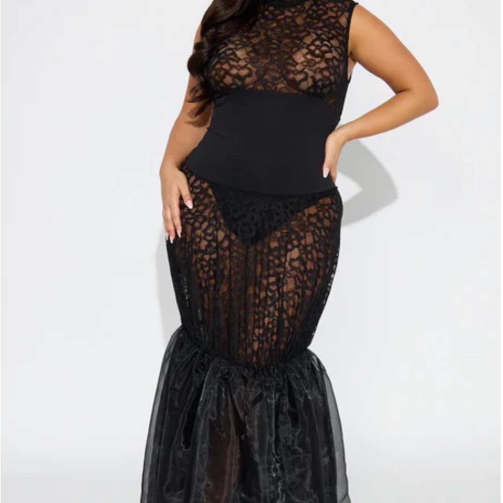 Fashion Nova Black Sheer Lace Maxi Dress